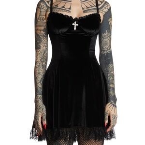 Widow black velvet spaghetti strap dress Large